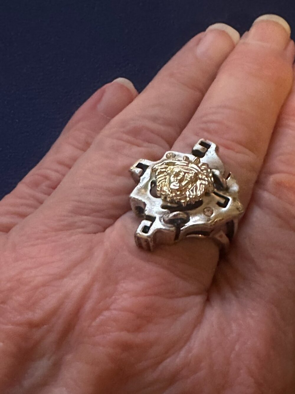 Vintage Silver Medusa / Tonatiuh Statement Ring — Greek or Aztec
